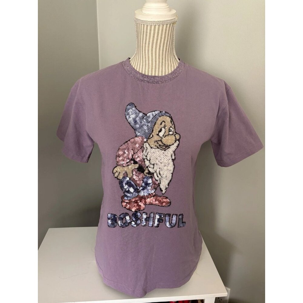 Bashful BOSHFUL Snow White & 7 Dwarfs Glitter Sequin T-Shirt Y2K